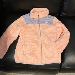 Reebok Girls Jacket Fleece Faux Fur Coat Pink/Grey Size Small (7/8)